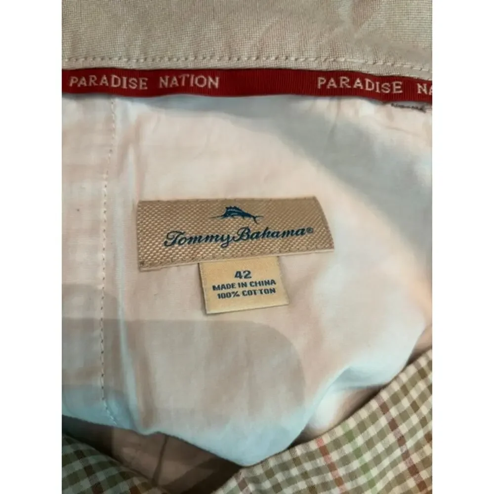 Tommy Bahama Shorts Plaid Golf Size 42 100% Cotton Preppy Flat Front
